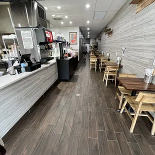 Industrial look and narrow hallway.