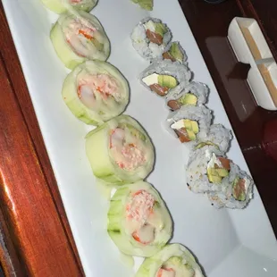 Snow crab Naruto roll (front) Philadelphia roll (back) October 2024