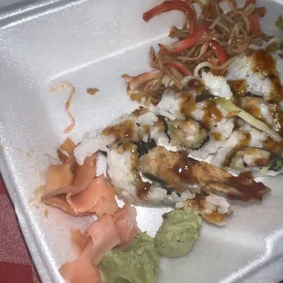 a close up of a sushi dish