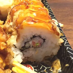 a close up of a sushi roll