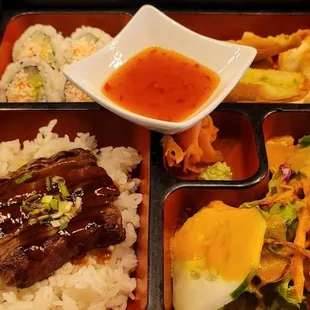 Bento box with steak