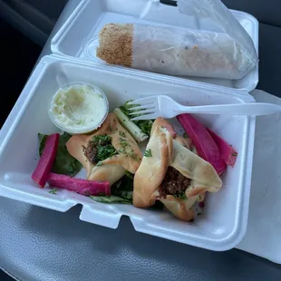 Meat pies and a lamb shish kabob sandwich!