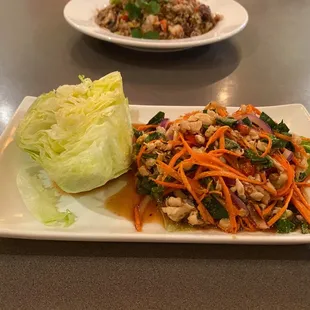 two plates of food on a table