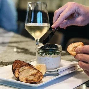 a glass of wine and bread