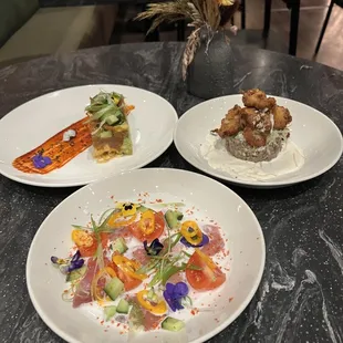 three plates of food