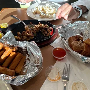 Pork egg rolls,pork sisig, Lechon kawali