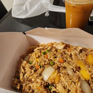 Mango Fried Rice and Thai iced tea.