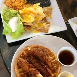 Chicken n Waffles were okay. Chilaquiles were bleh tho the beans were decent. $14 each