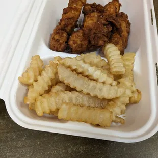 Chicken tenders basket. $8.80 and you can add a drink for $1.20.