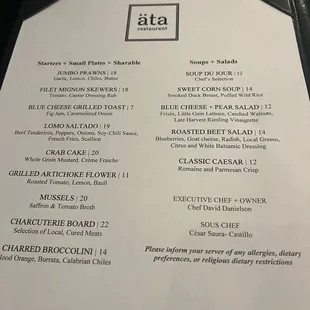 Small plates menu
