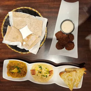 Appetizer sampler and falafel