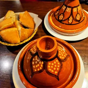 Tagine came with delicious breads on the side