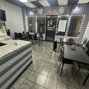 View of the entire restaurant&apos;s dining area.