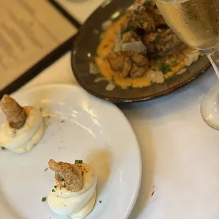 Deviled Egg and Crispy Gulf Oysters