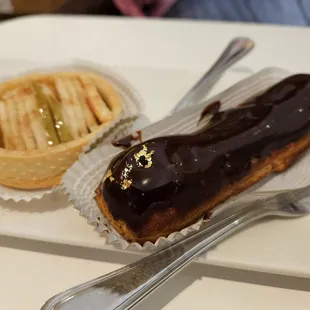 Eclair and apple tart