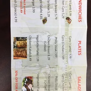 the menu of the restaurant