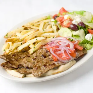 Delicious seasoned beef gyro, sliced and grilled