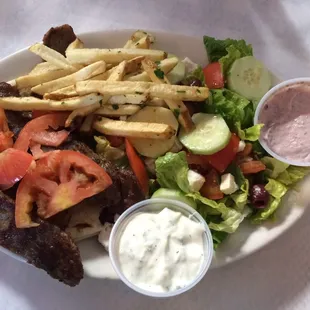 Gyro Plate w/ French fries and salad. $12.50. I definitely had leftovers!