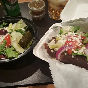 Athena Salad (with a dolmathakia thrown in. Mmmmm!) and Gyro pita. #DeliciousDinner