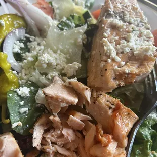 Large Greek Salad with salmon