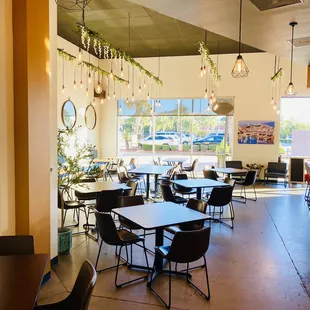 tables and chairs in a restaurant