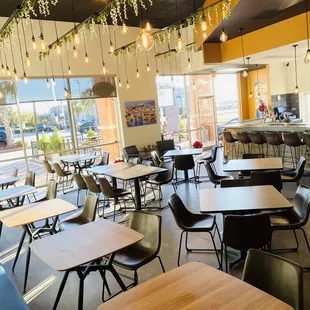 tables and chairs in a restaurant