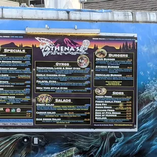 a menu on a food truck