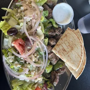 Beef Souvlaki Plate and rice