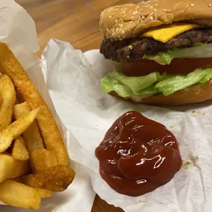Avocado cheese burger and fries combo