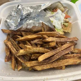 Chicken pita with Greek fries