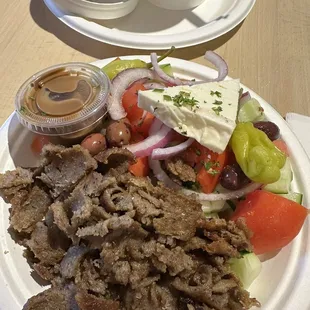 Horiatiki salad with gyro meat