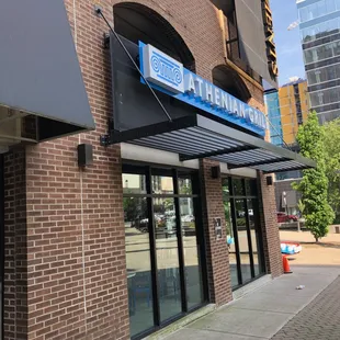 the entrance to the restaurant