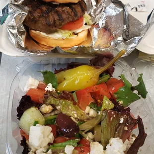 Lamb Burger and salad