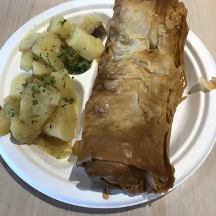 Spanakopita with lemon potatoes