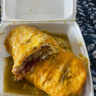 Western Breakfast Burrito with Chile Verde sauce