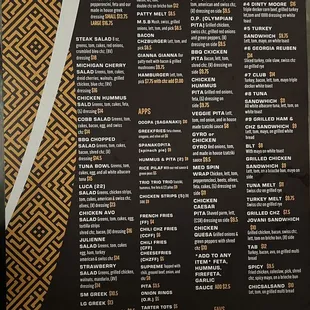 a menu for a greek restaurant