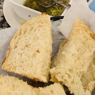 Complimentary bread with olive oil-oregano dip