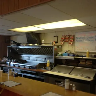 Grill, fryers, and counter