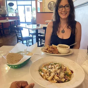 Greek Pasta Scampi(foreground) &amp; 12 oz. Addas Soup (background)