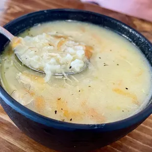 $4 cup of lemony chicken &amp; rice soup - very good, with lots of meat