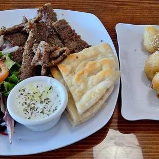 Lamb plate and Loukoumades