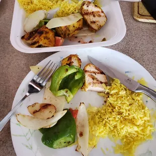 What&apos;s on my place PLUS what&apos;s left in my box is the chicken kabab platter.  It comes with salad too.