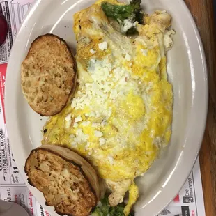 Broccoli, chicken and cheese omelet.
