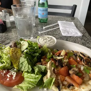 Vegetable pita w Greek side salad