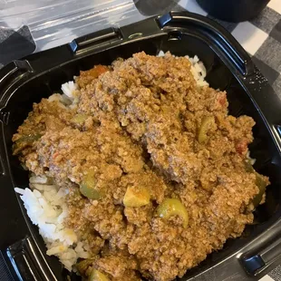 Picadillo over rice.  Delicious!!
