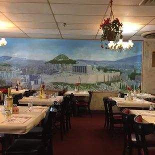 Hand painted mural of Greece.