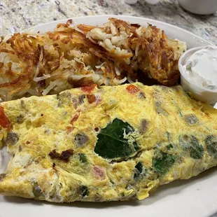 Mediterranean omelette and hash browns