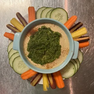 House made hummus with chorizo and veggies