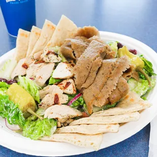 a plate of food and a drink