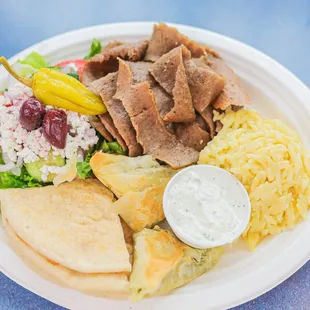 a plate of greek food